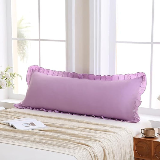 Merryword Lavender Purple Body Pillow Cover 20x54inches Long Pillowcase Ruffled Pillowcases Shabby Chic Ruffled Fringe Decor Body Ruffled Pillow Sham Cute Pillowcase