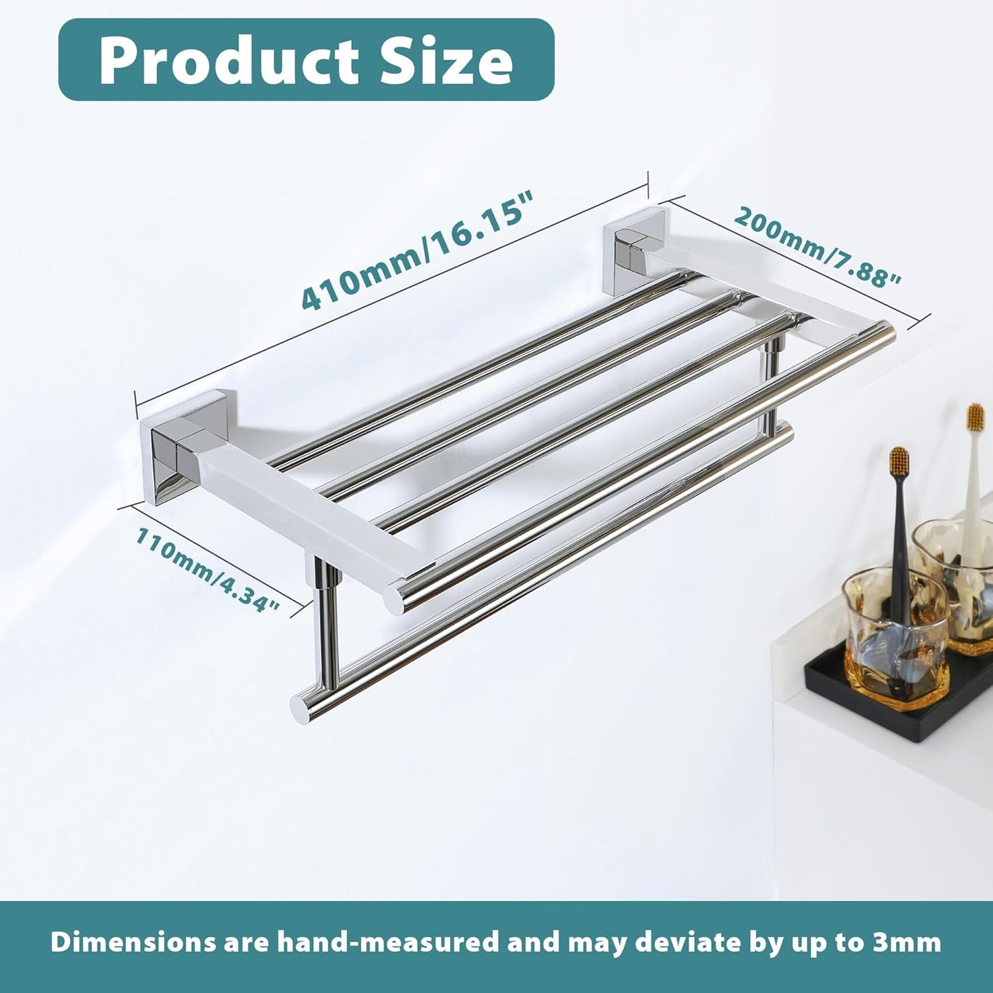 Alise 16 Inch Towel Racks for Bathroom, Towel Rack Wall Mounted with Tower Bars, SUS 304 Stainless Steel Bathroom Shelf, Heavy Duty Hand Towel Holder （Polished Chrome ）