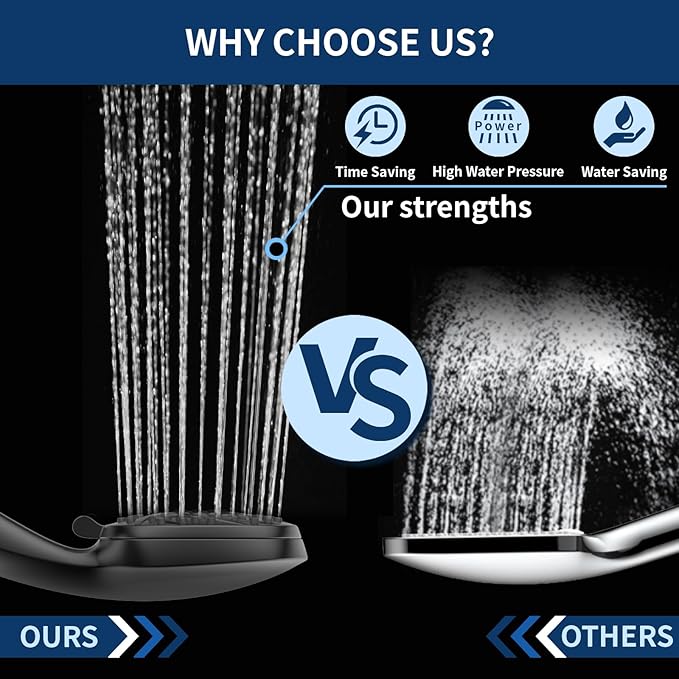 Hand Held Shower Head, High Pressure 6 Spray Mode Handheld Showerhead, Matte Black Shower Head with 59 Inch Stainless Steel Hose and Adjustable Bracket