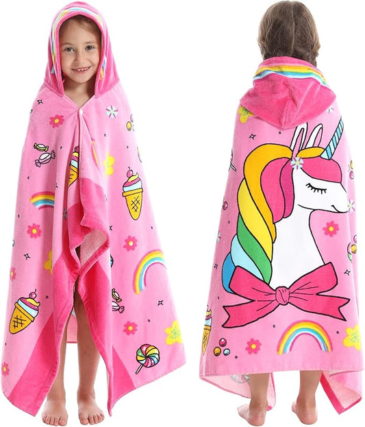 Kids Bath Towels, Kids Towel Girls Boys Hooded Beach,Bathroom,Pool Swim Towels 30 × 50 INCH Large Size Ultra Absorbent Cute Cartoon Animal Full Vitality 100% Cotton Wearable Wrap for Child