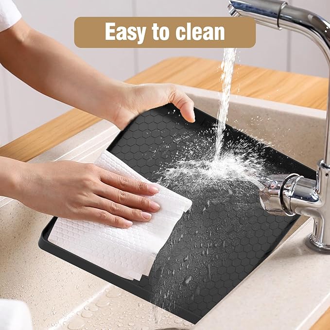 Water Cooler Mat - (22" x 19") Non-Slip Water Cooler Mat with Raised Edge for Foor Protector, Under Water Dispenser Mat Used for Bedrooms, Kitchens,Offices, Bars (Black)