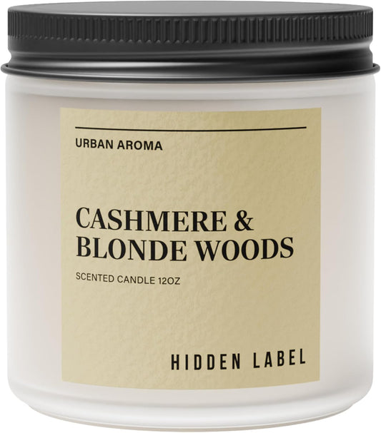 Hidden Label Cashmere & Blonde Woods Soy Candle, 12oz 2 Wick Non Toxic Candles for Home Scented, Bathroom Candle 70H Clean Burning Aromatherapy Candle for Stress Relief & Relaxation Gifts