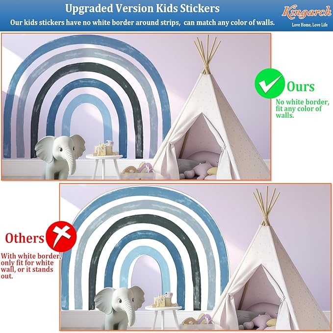 Large Boho Rainbow Wall Decals, Colorful Peel and Stick Fabric Nursery Wall Decor, Removable Home Room Wall Decor Murals Stickers for Kids Girls Toddler Bedroom Living Room Playroom