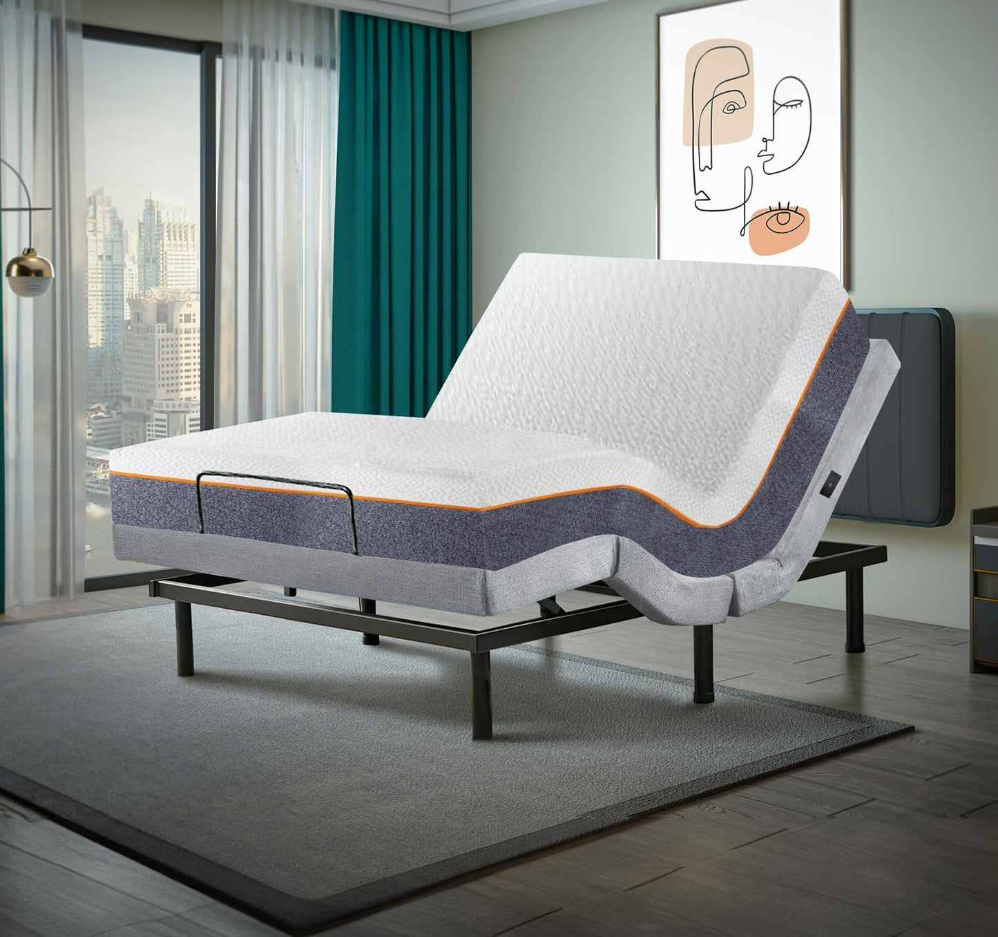 King Adjustable Bed Base with 10 Inch Gel Memory Foam Mattress - Dual Massage - USB Ports - Zero Gravity - Underbed Light - Wireless Remote - Zero Clearance