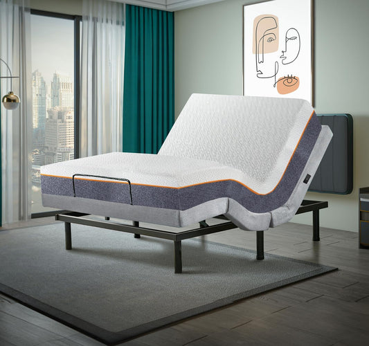 King Adjustable Bed Base with 10 Inch Gel Memory Foam Mattress - Dual Massage - USB Ports - Zero Gravity - Underbed Light - Wireless Remote - Zero Clearance