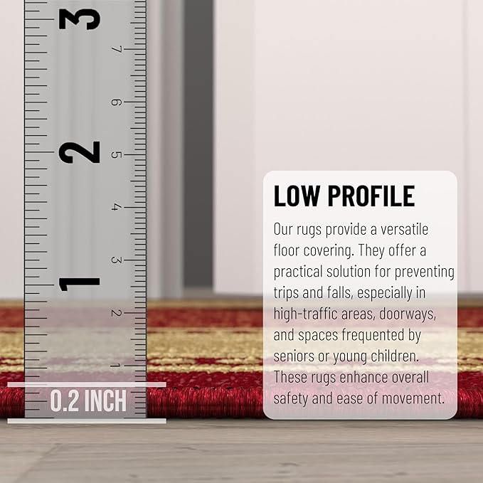 Ottomanson Hallway Runner Rug 1'10" x 7' Non Slip Border Area Rugs Easy to Clean Laundry Rug Runner Durable & Pet Friendly Floor Carpet Runners for Hallways Entryway Living Room Kitchen Bathroom, Red