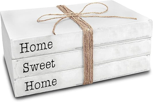 TenXVI Designs Home Sweet Home Sign Decorative Books - Set of 3 White Rustic Blank Books with Real Pages for Coffee Table Decor, Entryway Table Home Decor, Blank Books