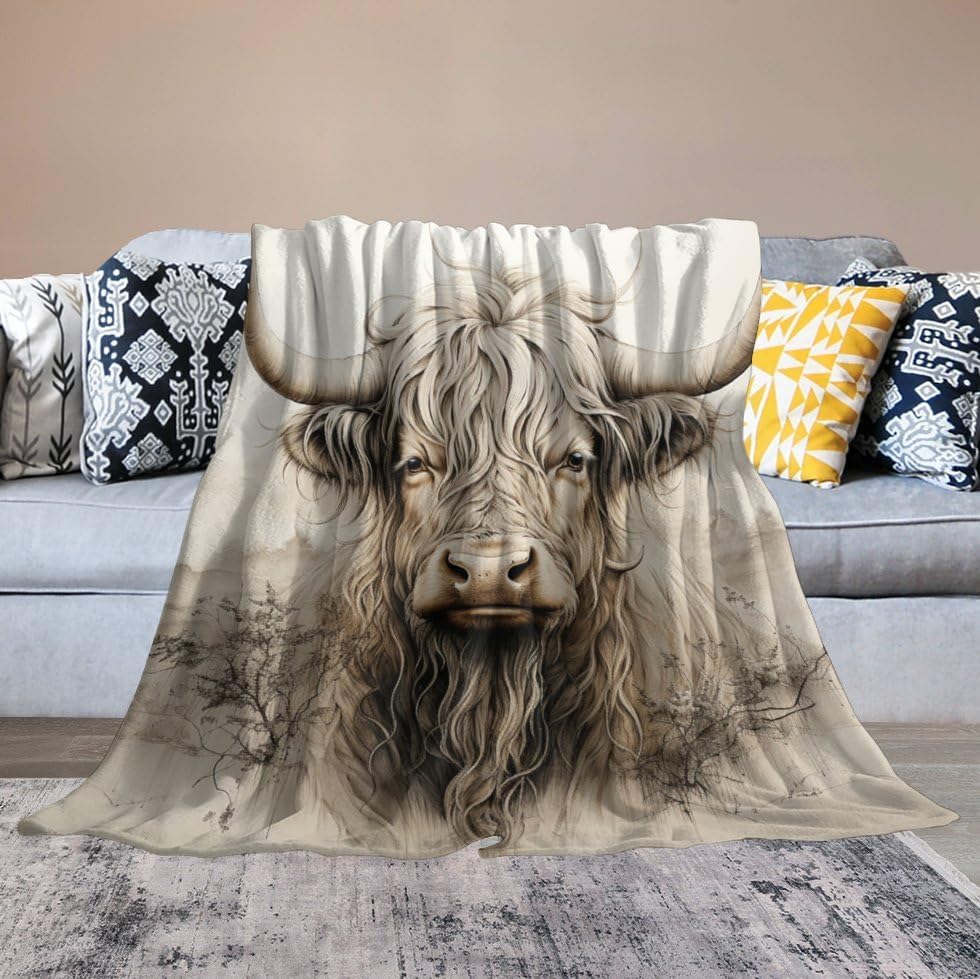Highland Cow Throw Blanket for Teens Boys Girls and Adults Soft Warm Cozy Funny Midweight Food Flannel Blankets for Couch Sofa Bed Camping Travel Home Decor 50" X 60"