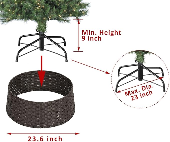 SUNNYPARK Christmas Tree Collar, 23'' D Handmade Artificial Rattan Wicker Christmas Stand Tree Collar Basket Base Cover for Holiday Decoration-Round Dark Brown