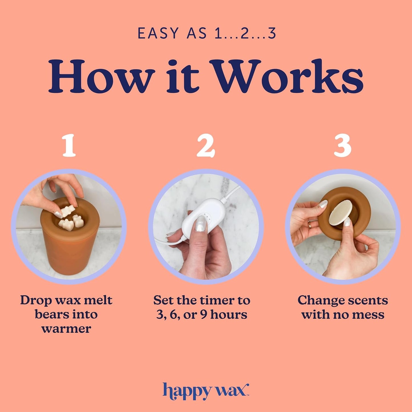 Happy Wax Iridescent Blue Mini Mod Wax Melt Warmer with 3, 6, and 9 Hour Timer for Scented Wax Melts, Tarts & Cubes - Electric, Ceramic Wax Melter with Removable No Mess Silicone Wax Dish