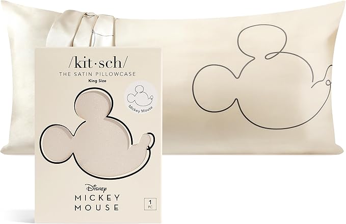 Kitsch Disney Mickey Mouse Satin Pillowcase with Zipper Softer Than Silk, Cooling Pillow Case for Hair & Skin, Wrinkle-Free, Machine Washable, King Size 19x36