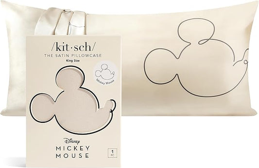 Kitsch Disney Mickey Mouse Satin Pillowcase with Zipper Softer Than Silk, Cooling Pillow Case for Hair & Skin, Wrinkle-Free, Machine Washable, King Size 19x36
