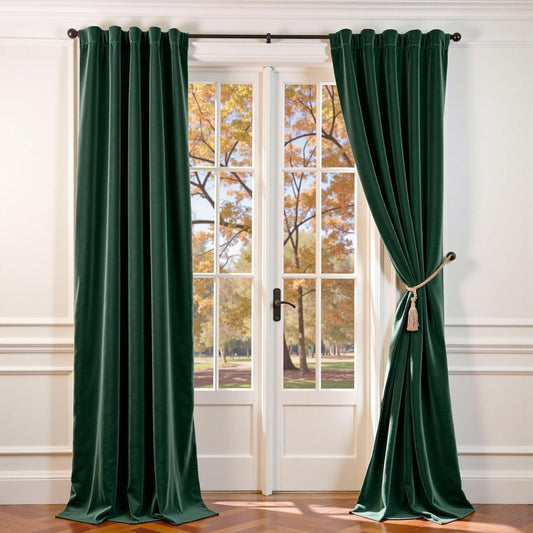 Lazzzy Emerald Green Velvet Curtains 108 Inches Long Blackout Drapes for Bedroom Living Window Treatments Rod Pocket 2 Panels, W42 x L108