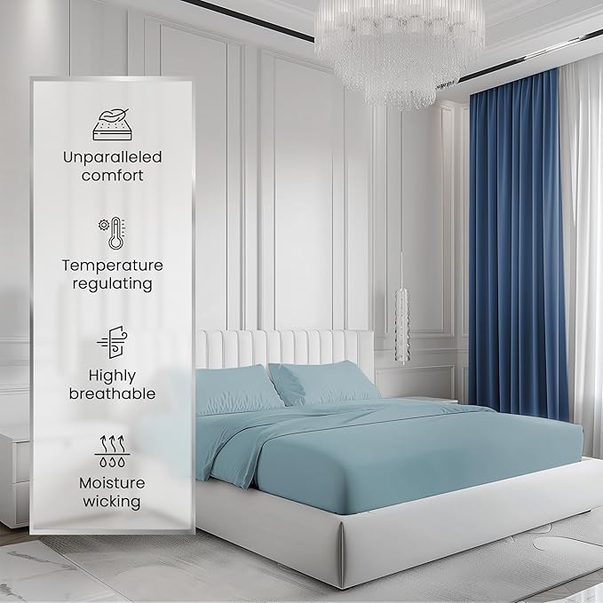 1000 Thread Count Blue Sheets For Twin Bed, 3-Piece Sateen Weave Luxury Twin Bed Sheet Set Cotton, Deep Pocket Sheet & Pillowcase Sets( Fits Upto 17"), Staple Soft Breathable Bed Sheets For Dorm Room