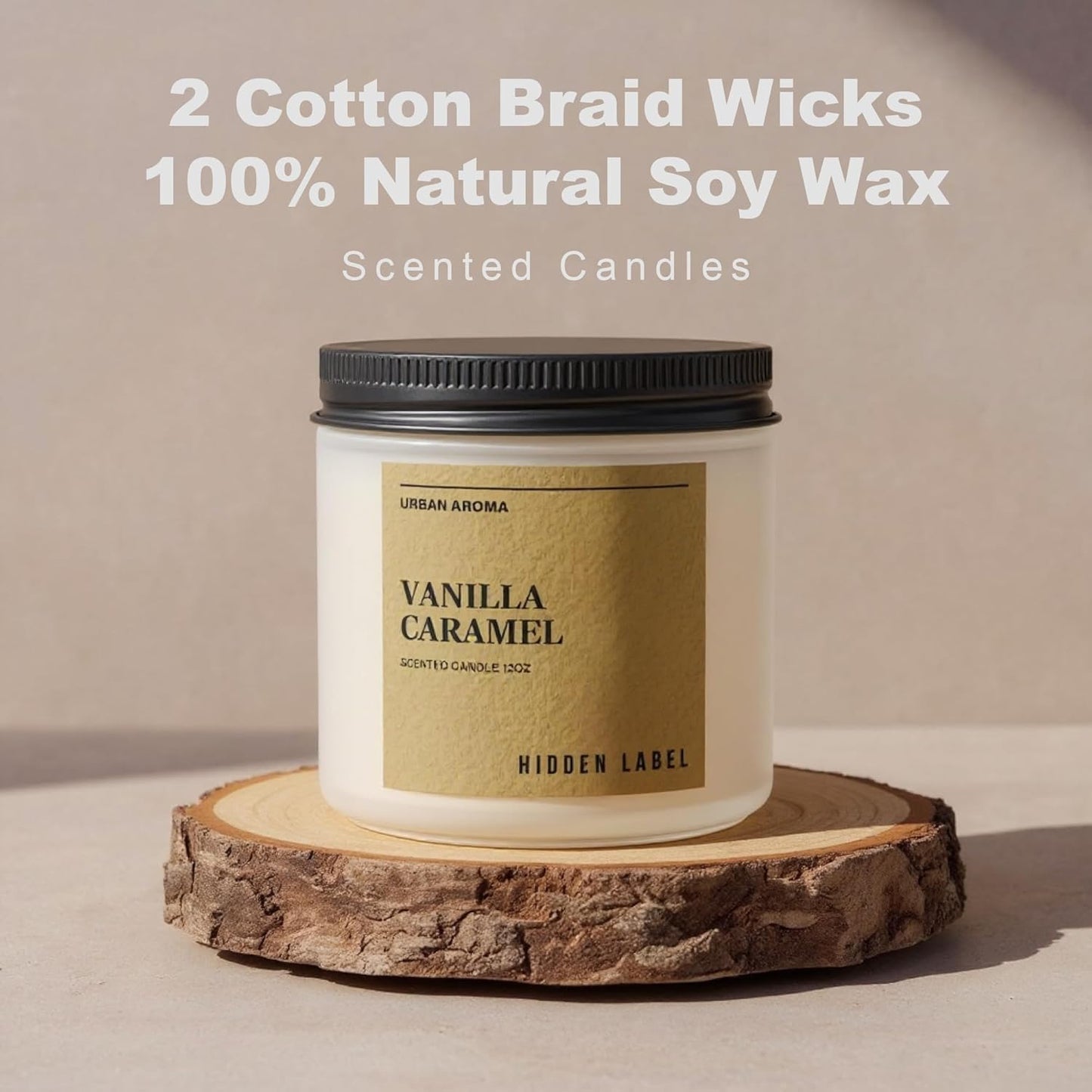 Hidden Label Vanilla Caramel Fall Candles, 12oz 2 Wick Non Toxic Candles for Home Scented, Natural Soy Wax Clean Burning Aromatherapy Candle, 70H Long Lasting for Gifts Stress Relief & Relaxation