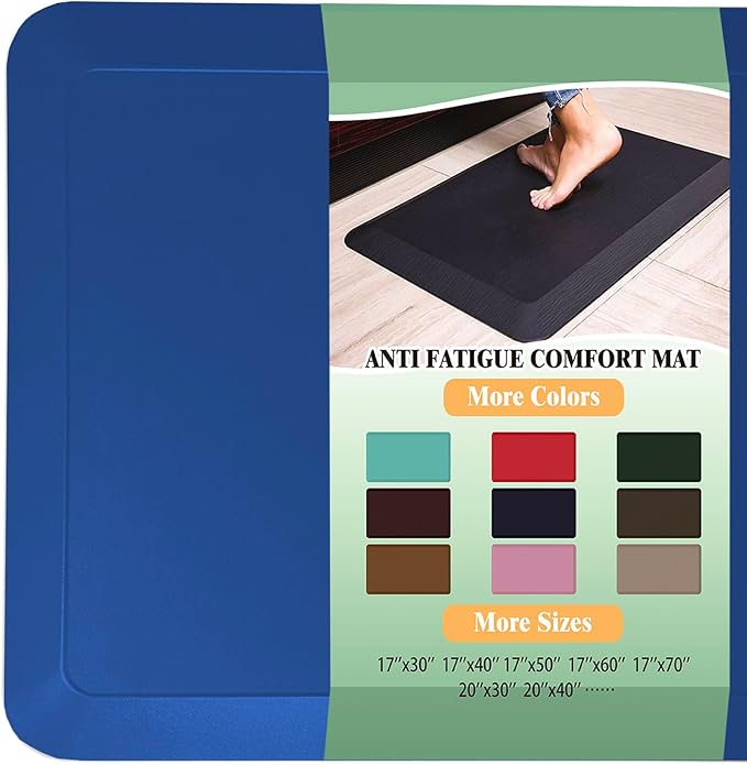 1" Extra Thick Anti Fatigue Floor Mat 60" L x 17" W,Kitchen Mat, Standing Desk Mat,140D Advanced PU Foam Ergonomic Comfort at Home, Office, Garage, Sink (Blue)