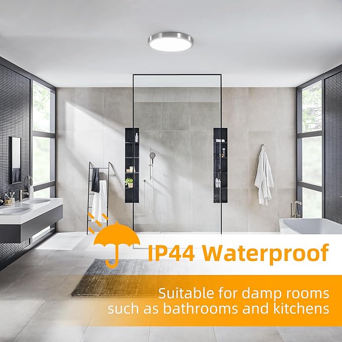 Hlite 6pack 12 inch Flush Mount LED Ceiling Light Fixture,24W 2400LM Super Slim Light Fixtures Ceiling Mount 3000K/4000K/5000K 3CCT Selectable,Ceiling Light Fixtures for Kitchen,Bedroom (Nickel)