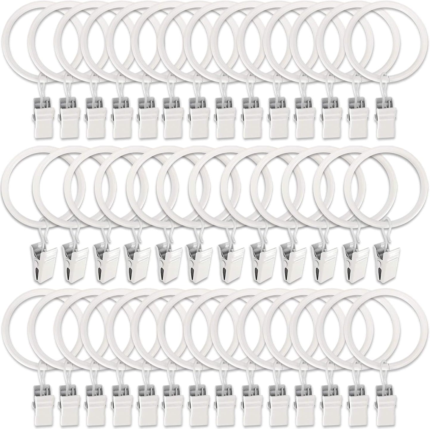 40 Pack Metal Curtain Rings with Clips, Drapery Clips Hooks, Decorative Curtain Rod Clips 1.5 in Interior Diameter, Rustproof White