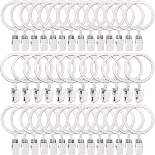 40 Pack Metal Curtain Rings with Clips, Drapery Clips Hooks, Decorative Curtain Rod Clips 1.5 in Interior Diameter, Rustproof White