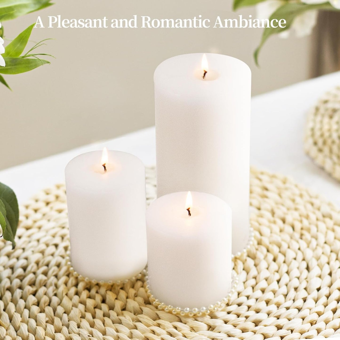 KONNI White Pillar Candles Set of 3, 3"x 4" Unscented Pillar Candles Bulk, 39 Hours Long Burning Candles, Smokeless&Dripless Large Round Candle for Wedding, Home Decoration, Parties, Spas, Dinner