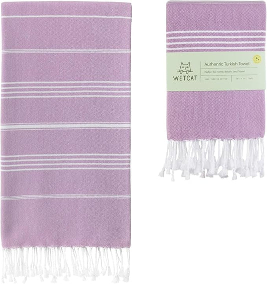 WETCAT Turkish Beach Towel Oversized (38"x71") 100% Turkish Cotton, Made in Turkey - Sand Free, Extra Large, Ultra Soft, Quick Drying, Compact & Lightweight for Travel - Lilac