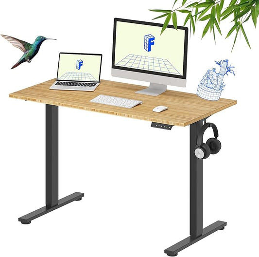 FLEXISPOT EN1 Bamboo Standing Desk, 48 x 24 Inches Whole-Piece Electric Adjustable Height Desk (Black Frame + Bamboo Top, 2 Packages)