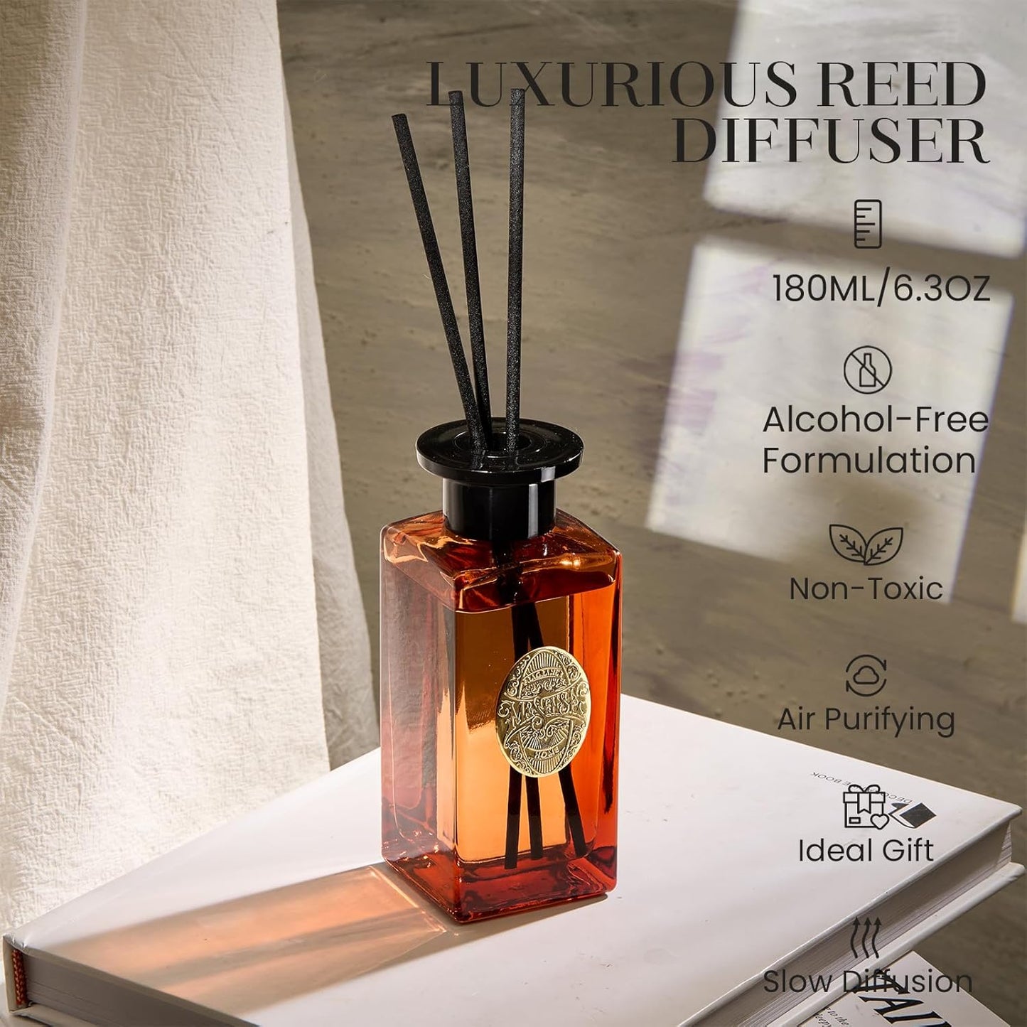 M&SENSE 6.3 oz Large Reed Diffuser Set | Magical Oriental Scent Oil Diffuser with Sticks | Hotel Collection Non-Toxic Essential Oil |for Bedroom Bathroom Living Room