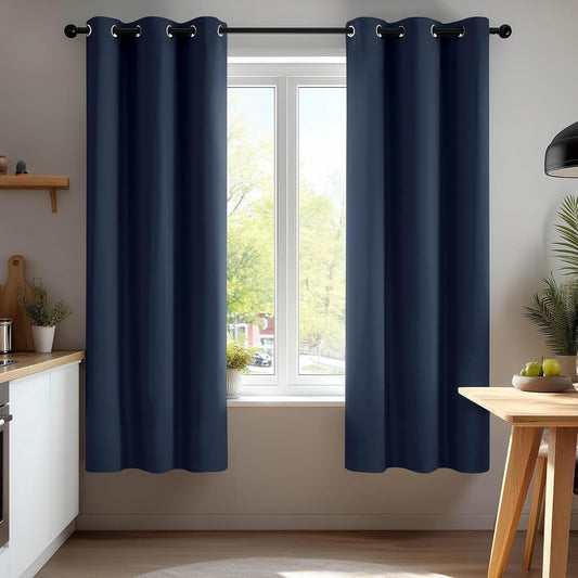 Deconovo Blackout Curtains for Bedroom – Set of 2 42W x 45L Inch Thermal Insulated & Noise Reducing Panels–Home Window Room Darkening Sustainable Grommet Drapes for Living Room and Nursery, Navy Blue