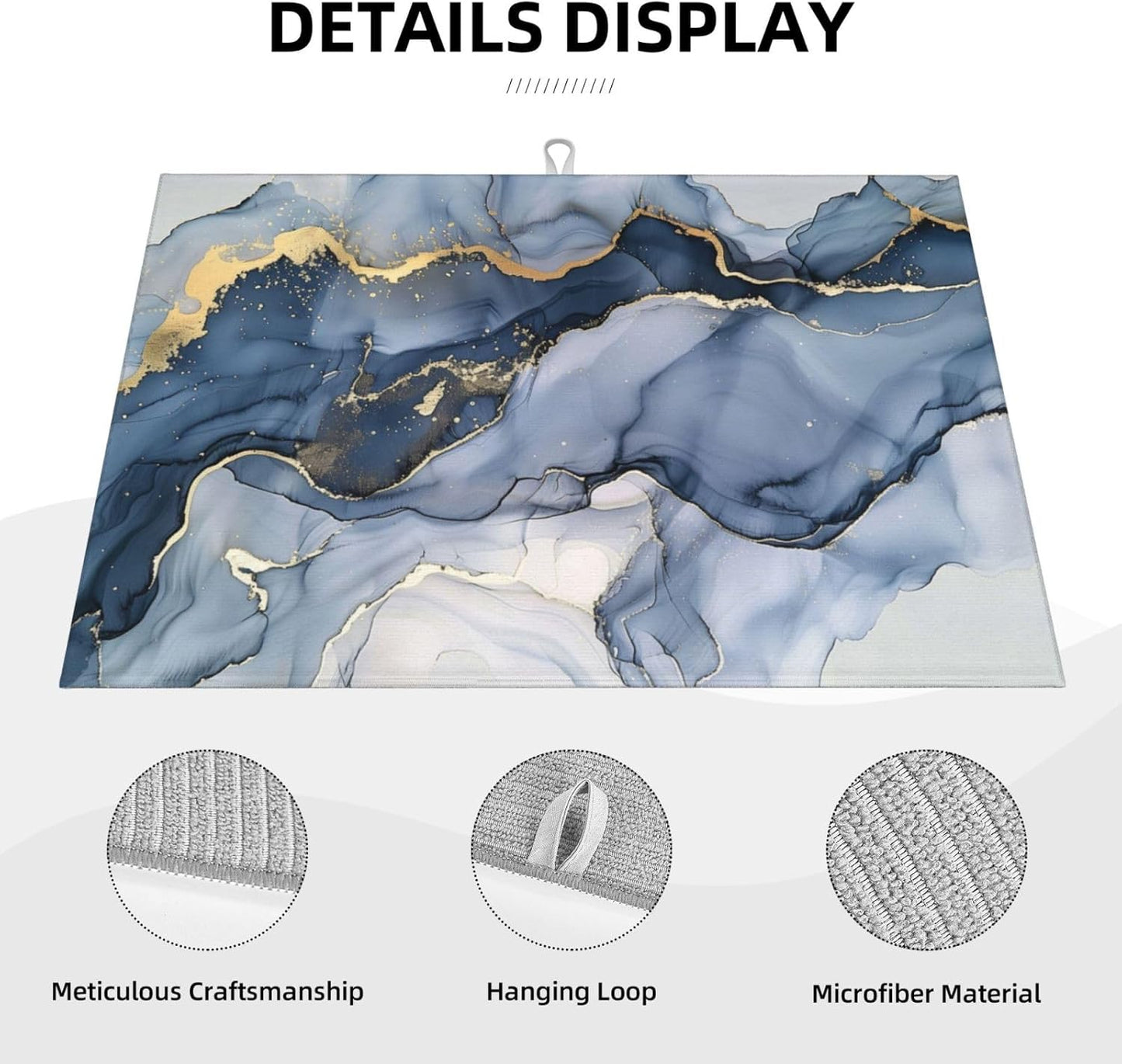 Navy Blue Marble Dish Drying Mat 18x24 For Kitchen Counter Absorbent Microfiber Dishes Pad Dish Drainer Rack Mats Fast Dry Kitchen Accessories