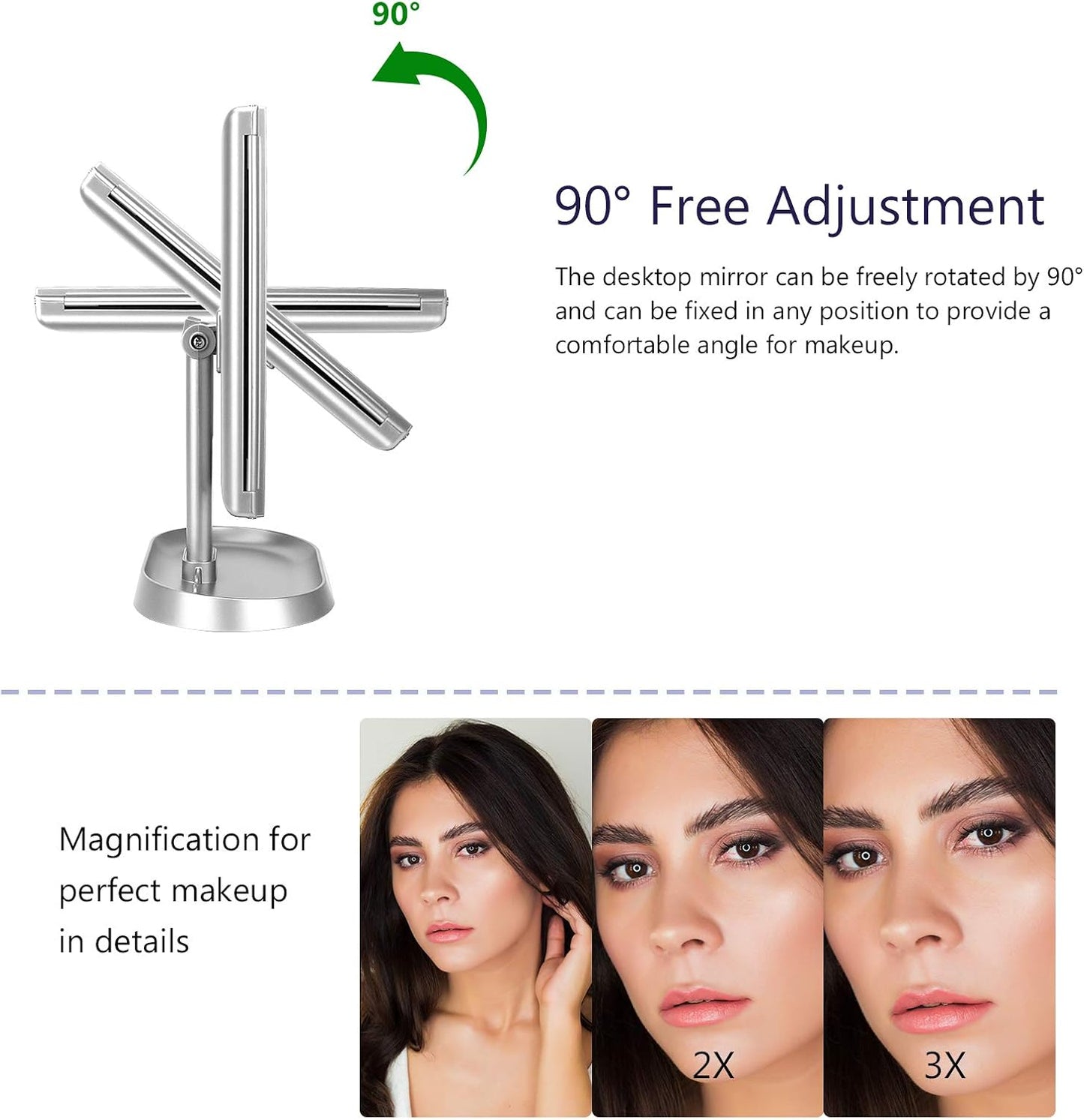 deweisn Trifold Lighted Vanity Makeup Mirror with 21 LED Lights,1/2/3 Magnification and Dimming,Two Power Supplies Makeup Mirror,Gift for Women