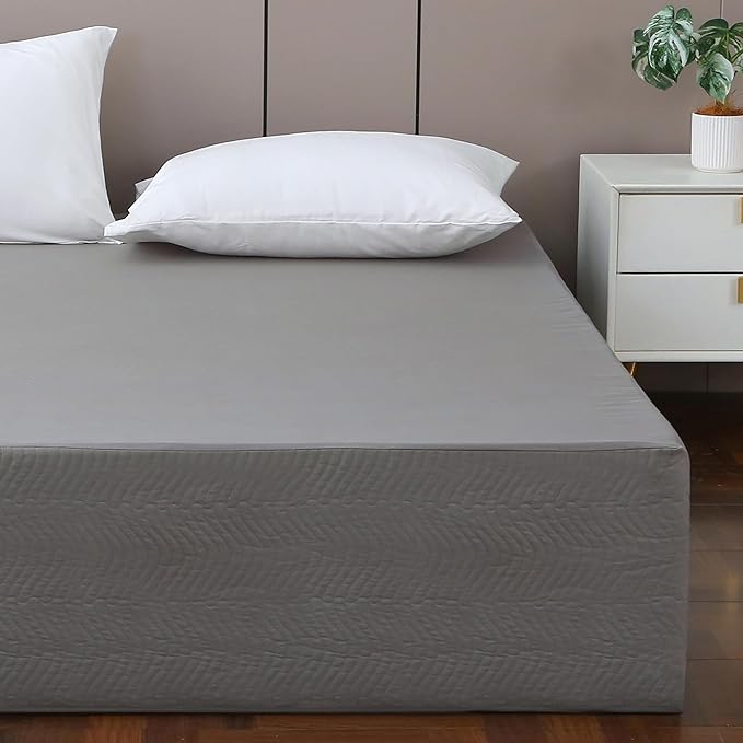 King Bed Skirt-Box Spring Cover with 14 Inch Tailored Drop,Wrinkle and Fade Resistant Hotel Wrap Around Bed Skirts,Bed Frame Cover (Wave Pattern Gray, King)