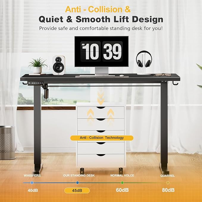 Standing Desk Adjustable Height, 55 x 24 in Electric Sit Stand up Desk for Home Office, Ergonomic Workstation Computer Desk with Two-Piece Desktop, Sit Stand Office Desk, Black