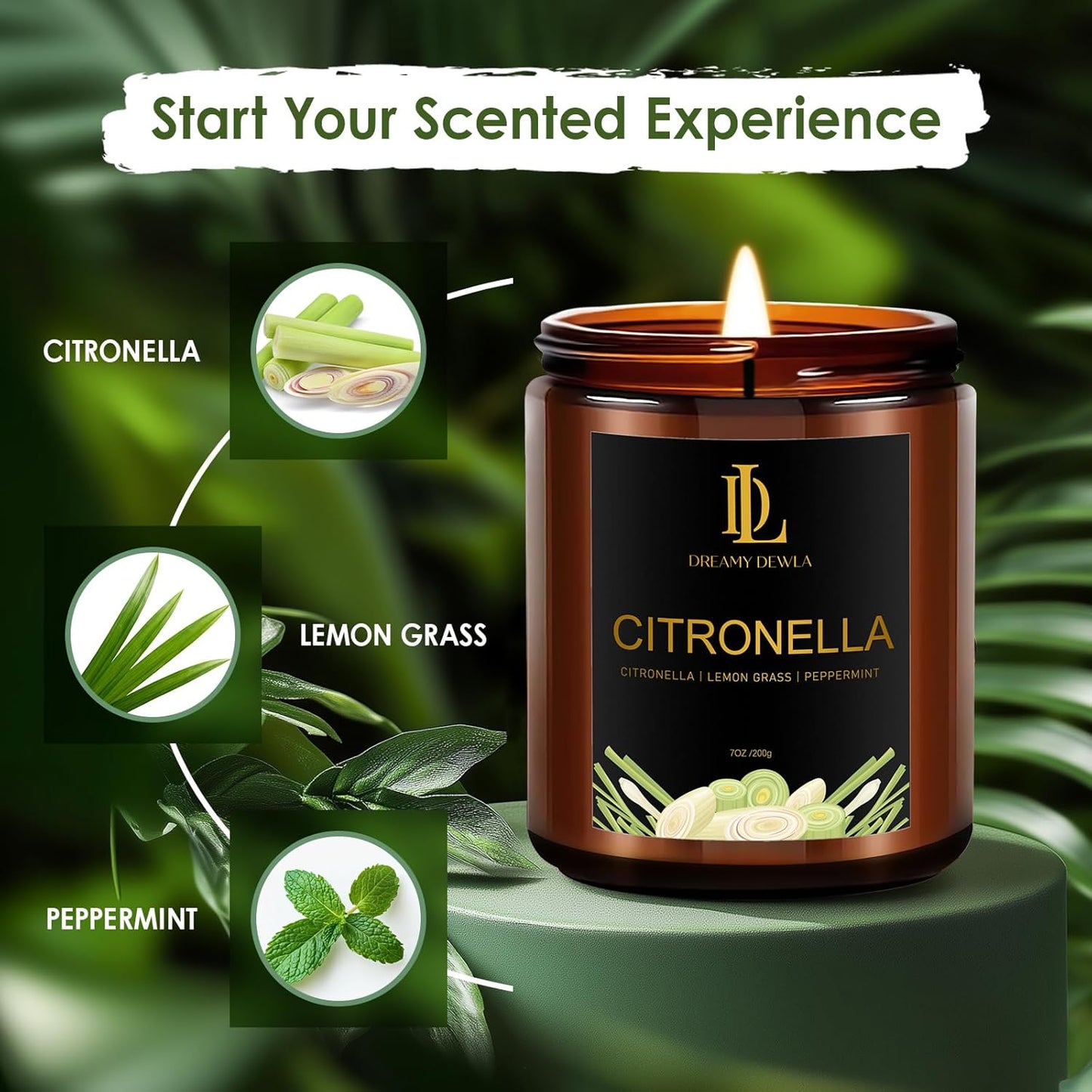 Citronella Candles Outdoor, Citronella Scented Candle, Natural Soy Wax Candle for Summer Outside Garden Camping Patio Picnic, 7oz