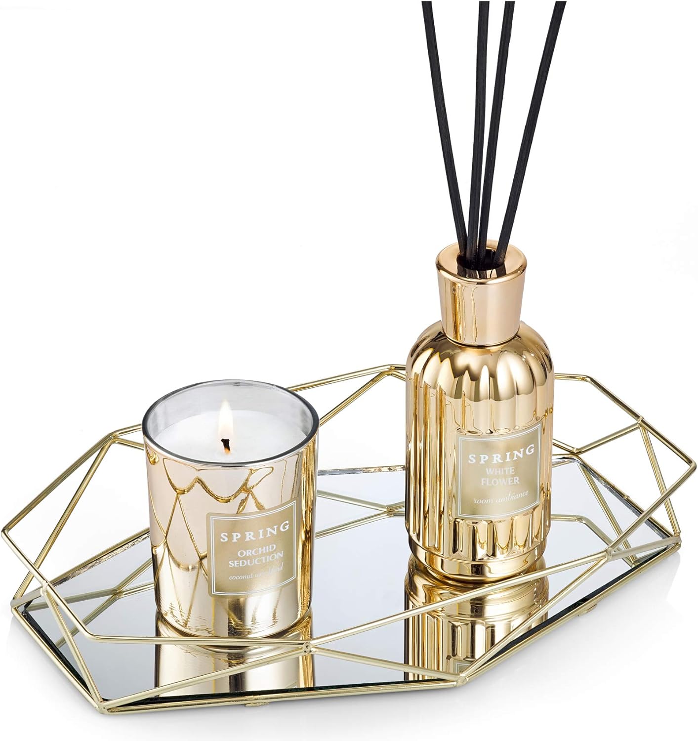 SPRING Fragrance Reed Diffuser Set | 6.1 oz (180ml) | Fragrance Made in France | Home Décor | Scented Aromatic Oil | Room Air Freshener White Flower | Lily, Jasmine, Lily of The Valley and Tuberose