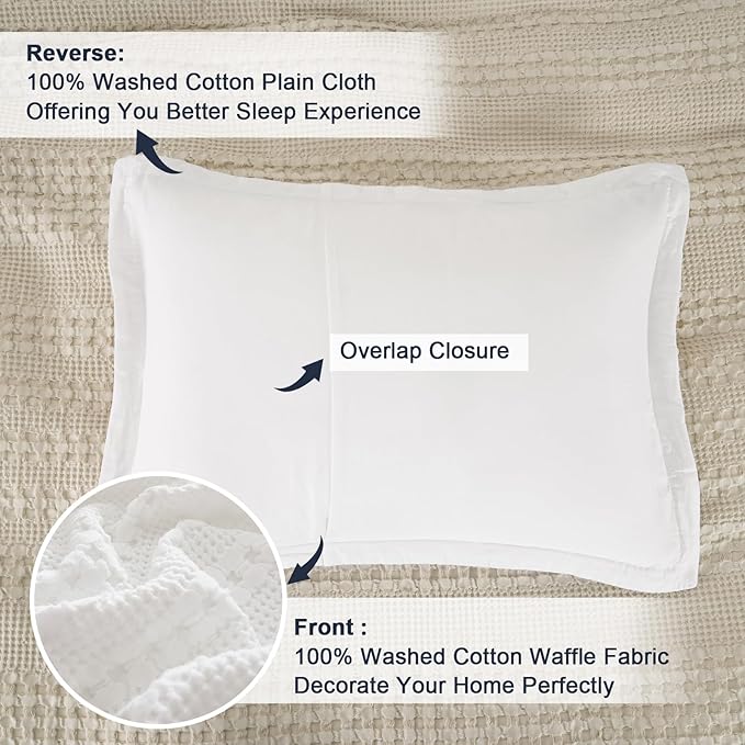 PHF 100% Cotton Ruffle Waffle Pillow Shams King Size, 2 Pack 20" x 36" Soft Skin-Friendly Pillowcases, No Filling, Aesthetic Home Decor, Breathable Waffle Weave Bed Pillow Covers, White