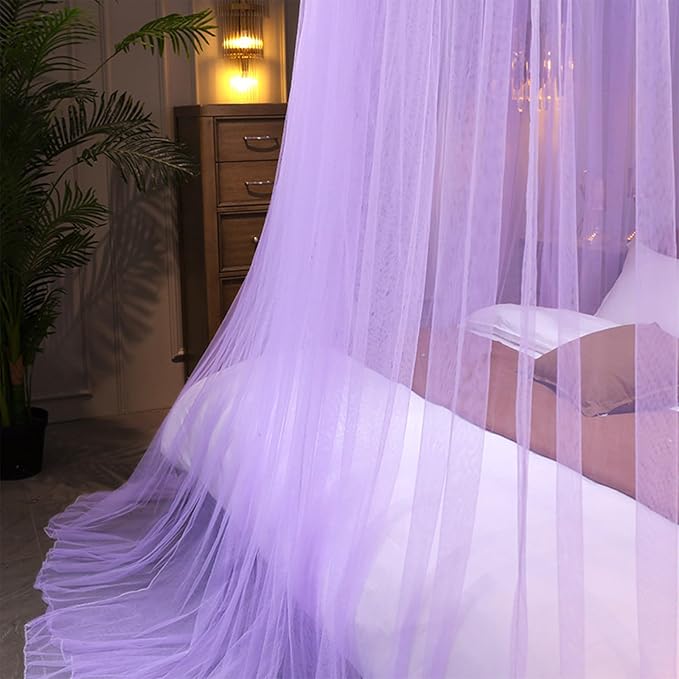 Kertnic Mosquito Net Bed Canopy for Girls, Princess Canopy Bed Curtain Fine Sheer Mesh Dome Bed Canopies, Kids & Adults Lace Tent for Twin Full Queen King Bed (Light Purple)