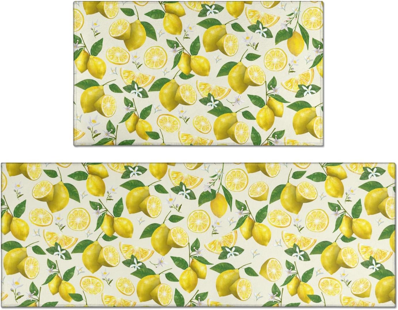 2 Piece Lemon Kitchen Decor Rugs Set, Farmhouse Country Kitchen Rugs and Mats Non Skid Washable Absorbent Microfiber Kitchen Accessories Decoration Floor Mats 17"x47"+17"x30"
