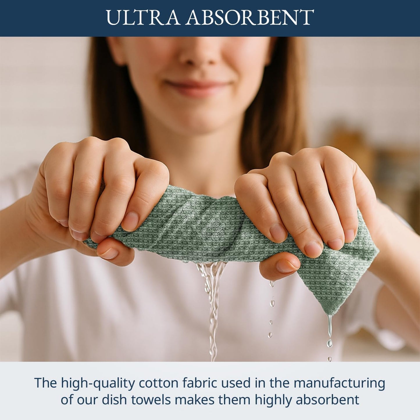 LANE LINEN Cotton Kitchen Towels Set, 6-Pack – Absorbent, Quick-Drying Dish Towels, 18" x 28", Premium Hand and Tea Towels - Olive