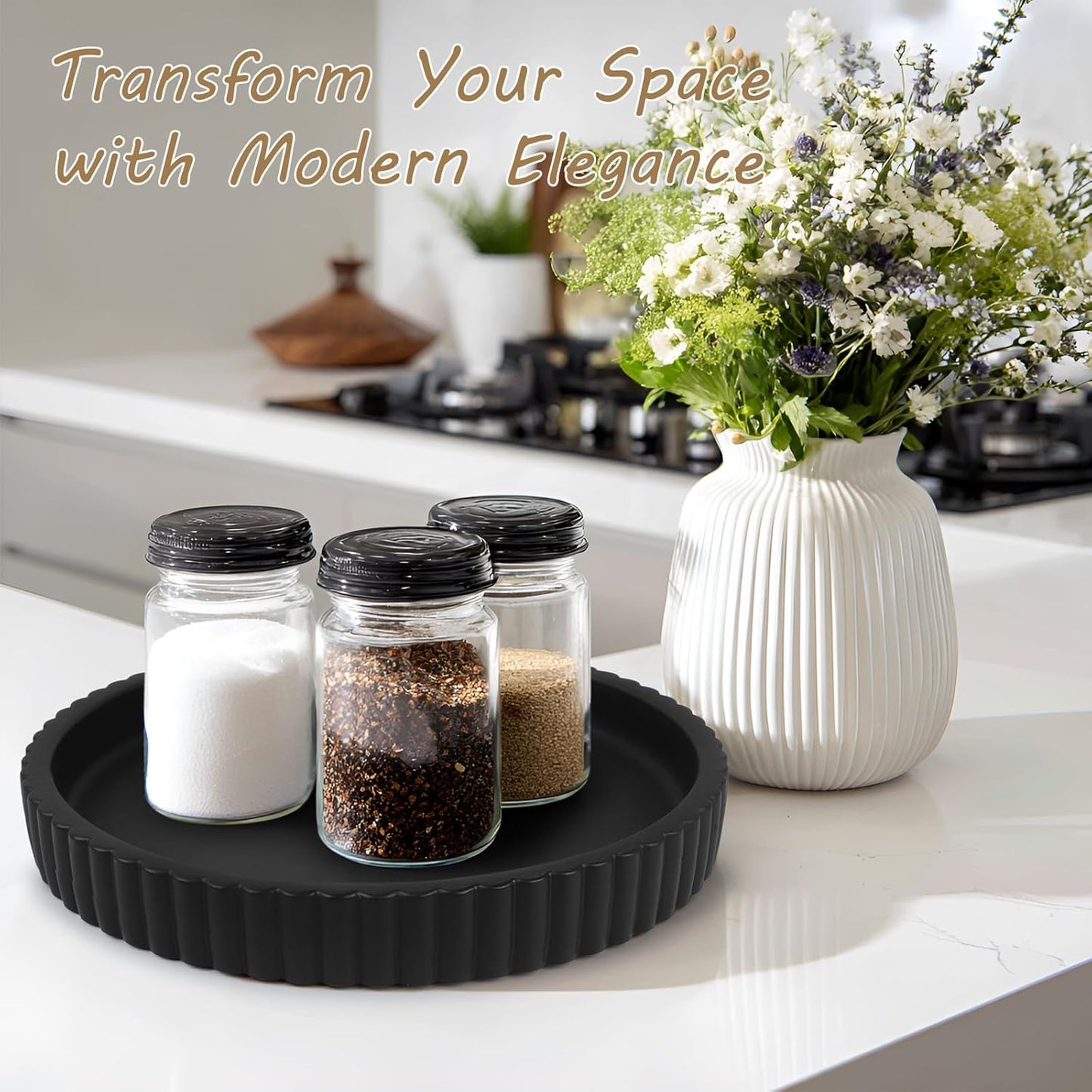 Round Decorative Tray for Coffee Table Decor-Modern Home Decor Tray-Concrete Coffee Table Serving Tray-Centerpiece Table Tray-Ottoman,Vanity, Bathroom, Kitchen,Dresser (Black)