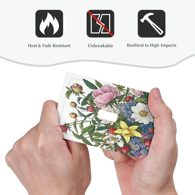 Spring Watercolor Flower Plant Strawberry Peony Floral Decorative Light Switch Cover 1 Gang Single Toggle Device Electrical Faceplate Switchplates Decorator Outlet Wall Plate for Bedroom living Room