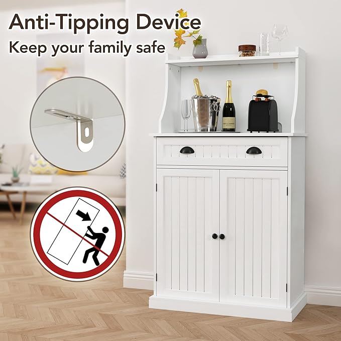 54" Freestanding Kitchen Pantry Storage Cabinet with Doors and Adjustable Shelves, Microwave Oven Stand with Drawer for Kitchen, Bathroom or Hallway, White