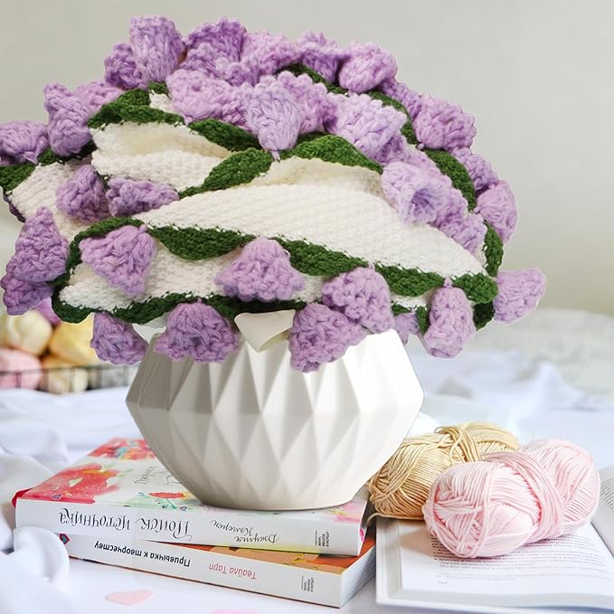Handmade Crochet Flower Bouquet Blanket - Soft Lightweight Knit Throw for Birthday Wedding Valentines, Ready-to-Use Home Decor Gift (Purple, 43in)