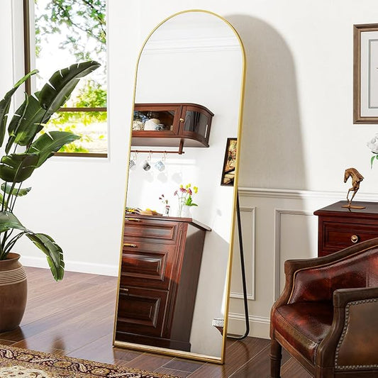 21 x 64 inch Arched Full Length Mirror, Gold Arch Floor Mirror Full Length with Stand, Full Body Standing Mirror for Living Room, Bedroom, Hanging or Leaning Against The Wall