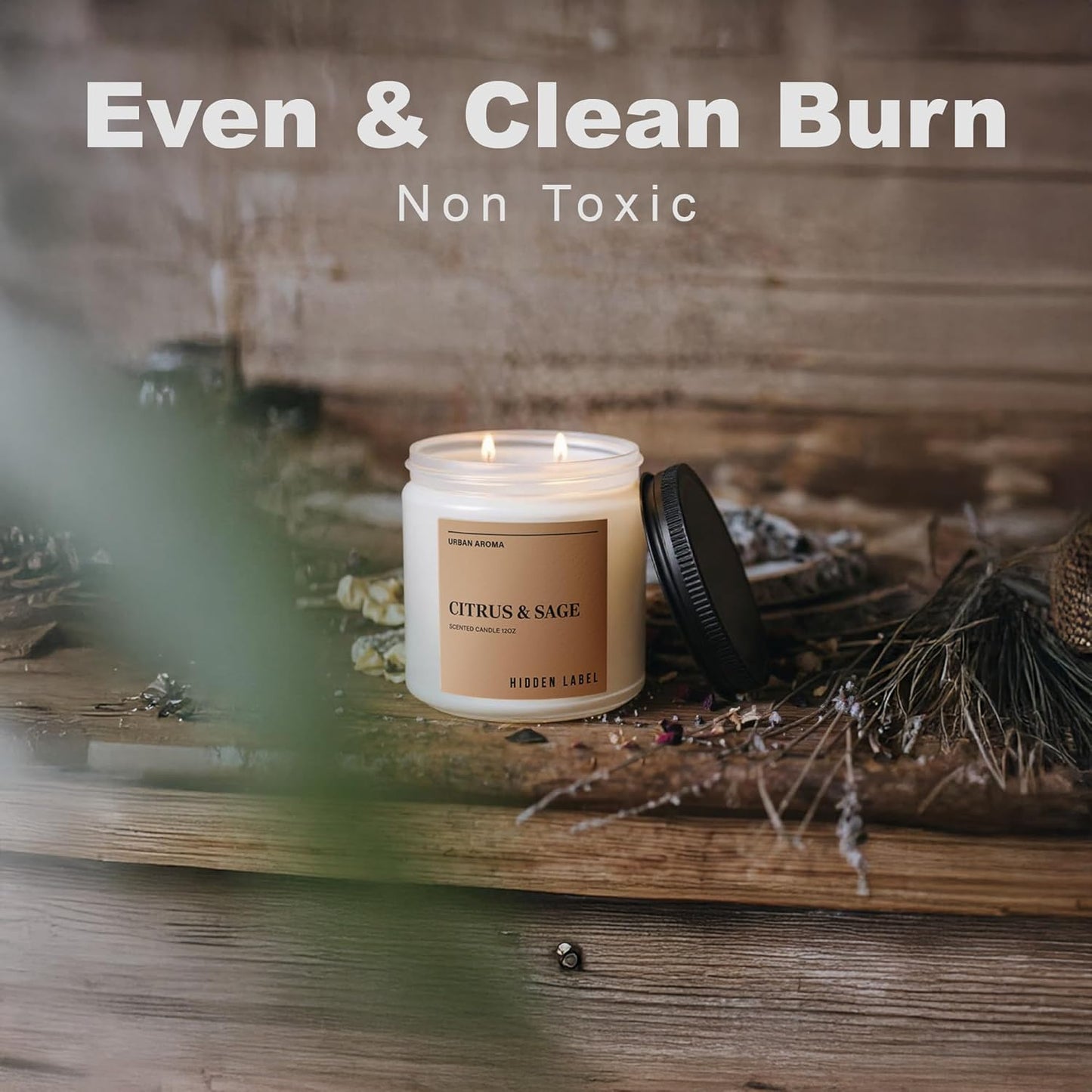 Hidden Label Citrus Sage Scented Candle, 12oz 2 Wick Natural Soy Non Toxic Candles, Clean Burning Long Lasting Aromatherapy for Home | Gifts | Décor,Premium Scents for Relaxation & Stress Relief