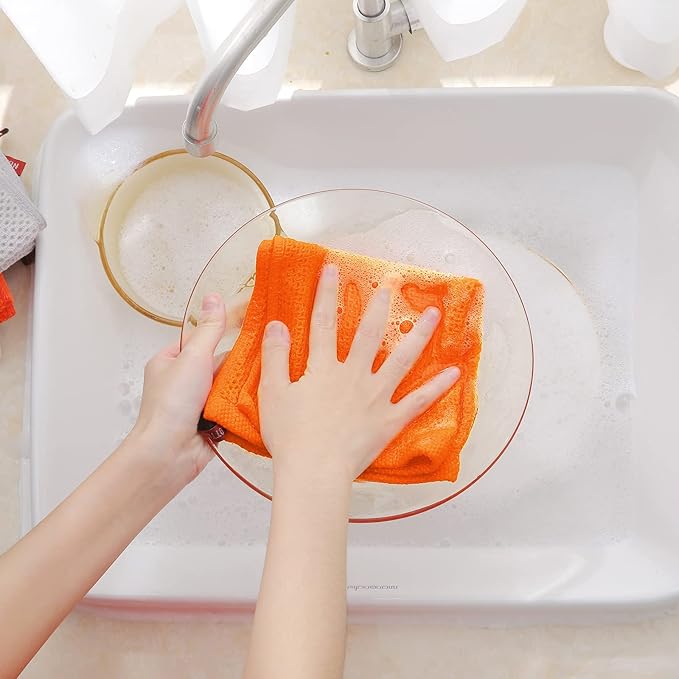 Homaxy 100% Cotton Waffle Weave Kitchen Dish Cloths, Ultra Soft Absorbent Quick Drying Dish Towels, 12 x 12 Inches, 6-Pack, Orange