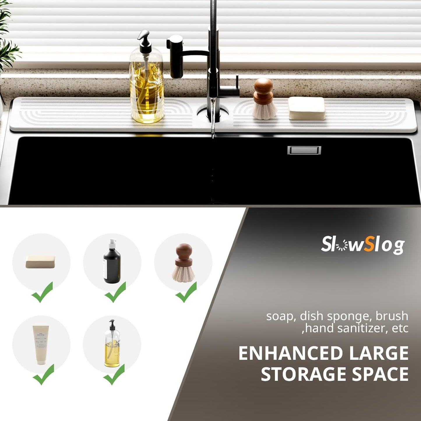 Faucet Mat for Kitchen Sink - 30" Diatomaceous Earth Faucet - Sink Splash Guard for Kitchen, Bathroom, and Laundry Room Faucets - White