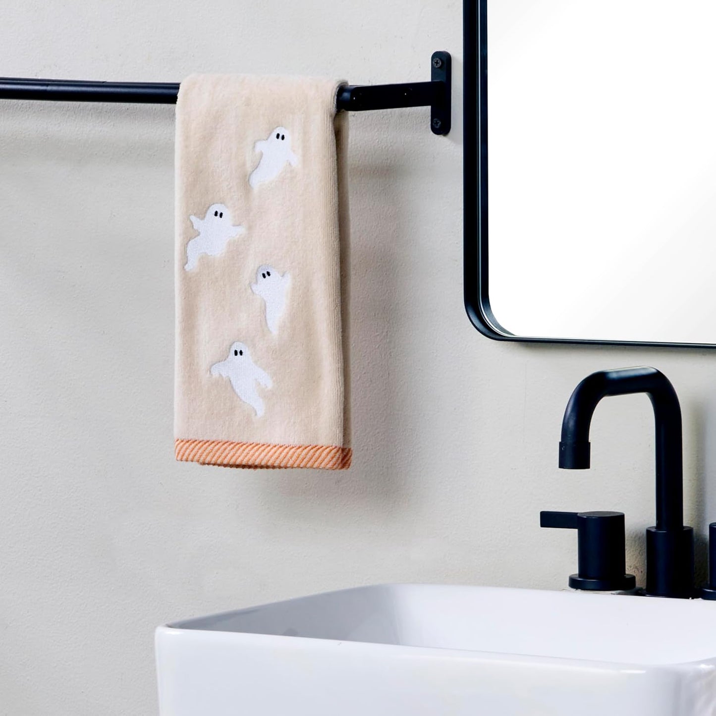 SKL Home Halloween Tossed Ghosts 100% Cotton Embroidered 2pc Hand Towel Set, Decorative for Bath/Kitchen/Bar & Gift, Taupe