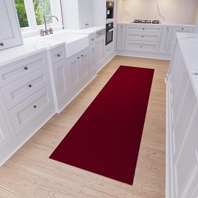 Ottomanson Hallway Runner Rug 2'7" x 12' Non Slip Solid Area Rugs Easy to Clean Laundry Rug Runner Durable & Pet Friendly Floor Carpet Runners for Hallways Entryway Living Room Kitchen, Red