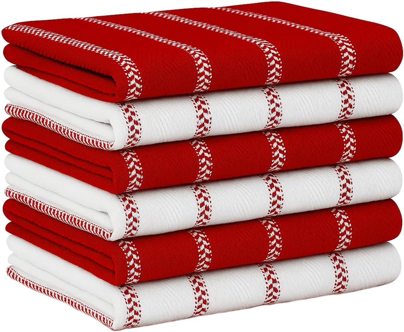 LANE LINEN Kitchen Towel Sets - Pack of 6 Cotton Dish Towels for Drying Dishes, 18”x 28”, Hand Towels, Absorbent Tea Towels, Quick Drying Kitchen Towels Set - Christmas Red
