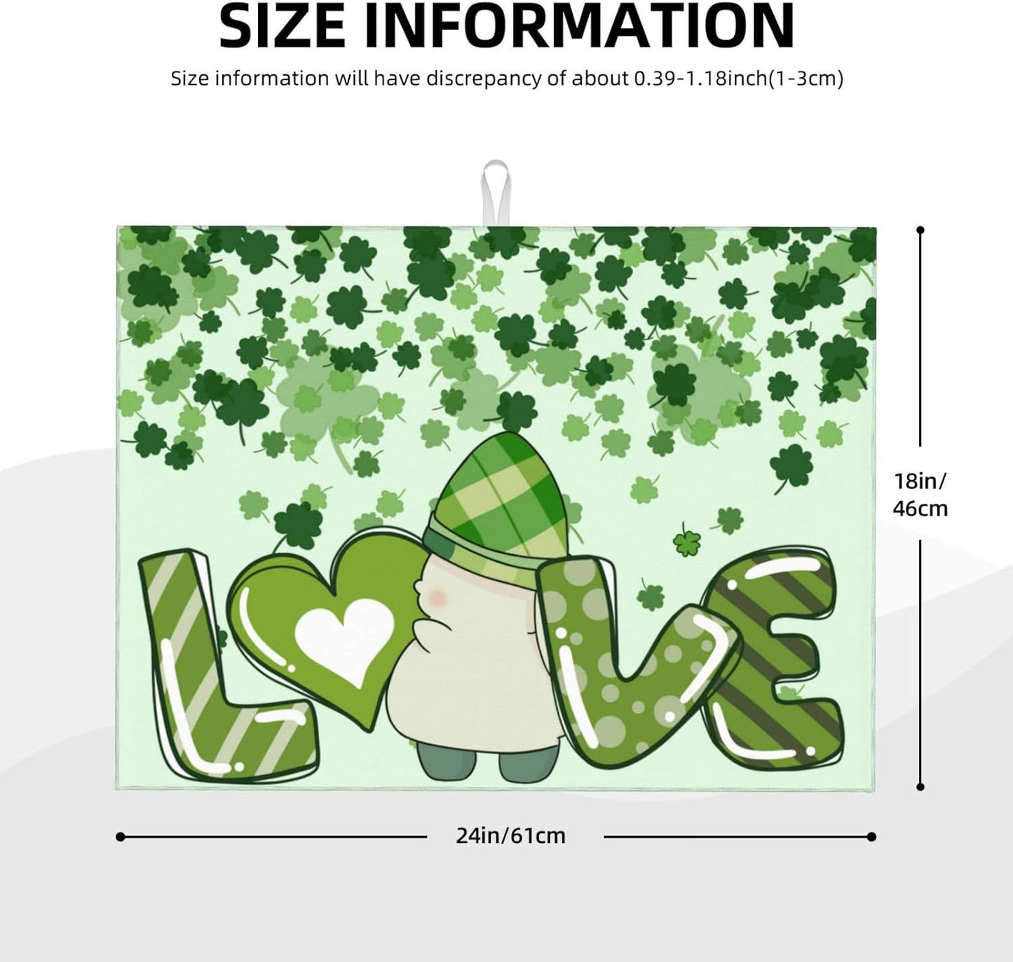 Green Clover Love Dish Drying Mat 18x24 For Kitchen Counter Absorbent Microfiber Dishes Pad Dish Drainer Rack Mats Fast Dry Kitchen Accessories